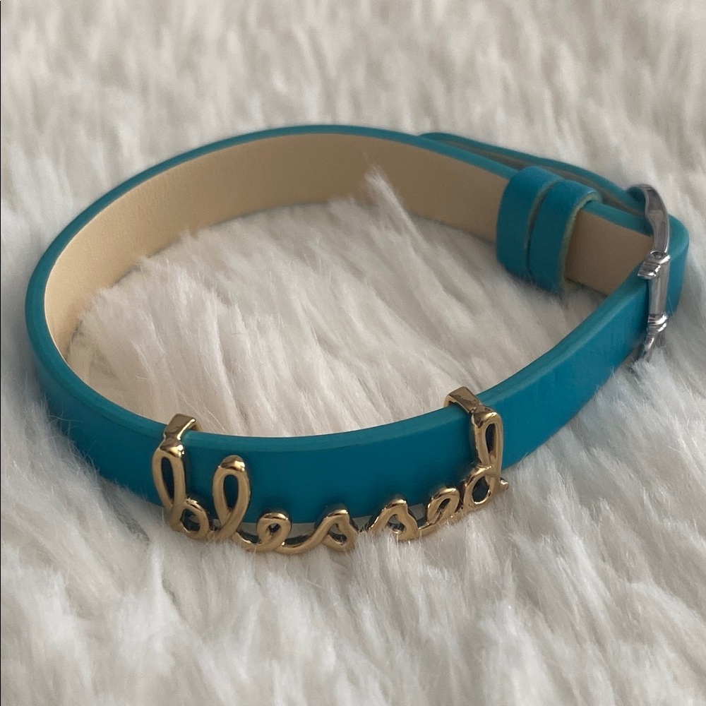 Elegant Teal and Gold 'Blessed' Bracelet